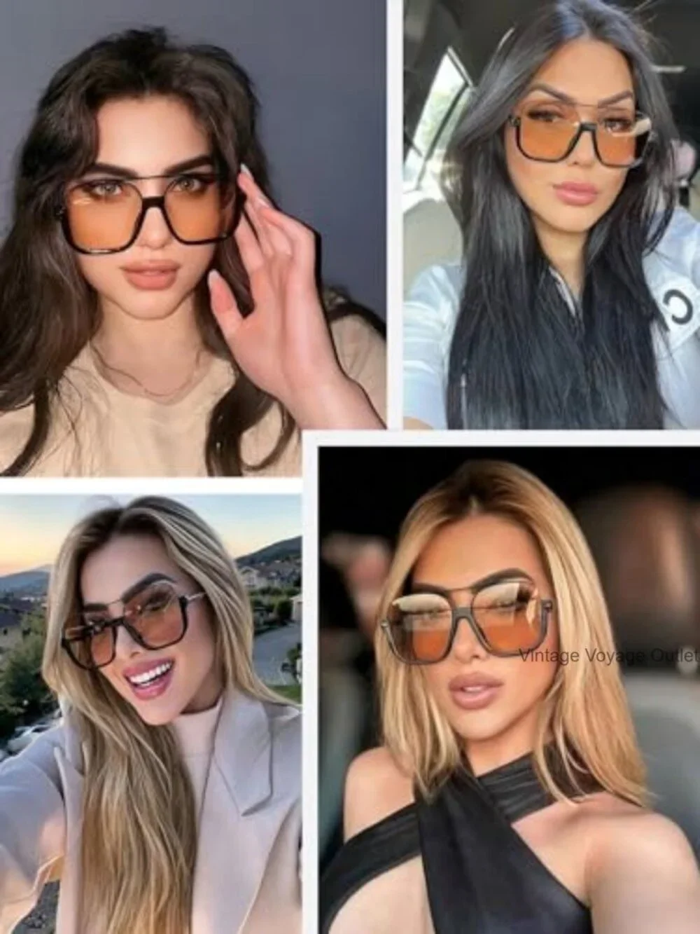 Oversized Retro Square Aviator Sunglasses for Women Men Trendy Fashion Tinted